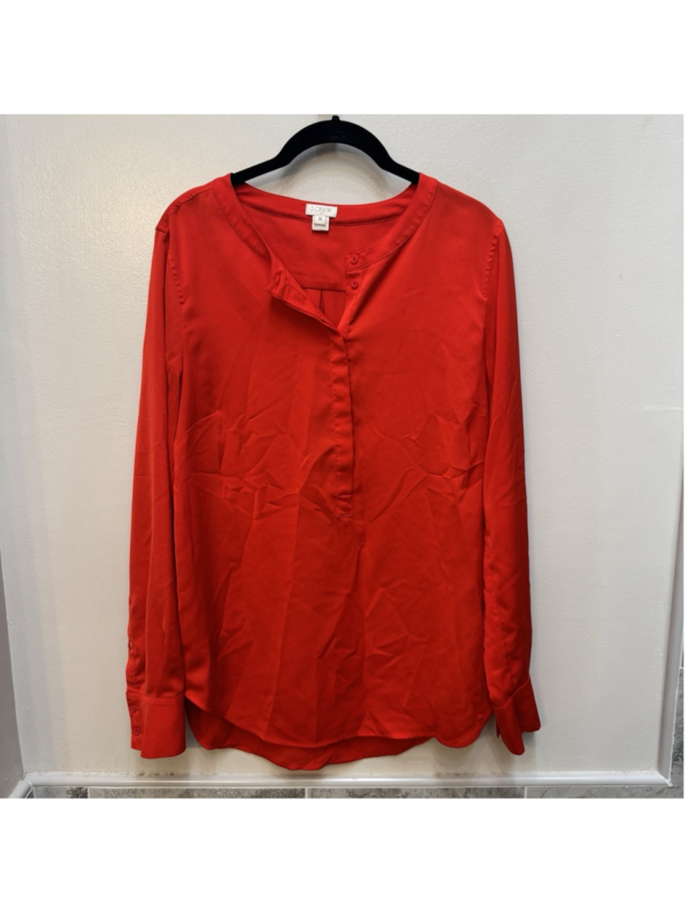 J. Crew Red Tunic Blouse Long Sleeve Medium